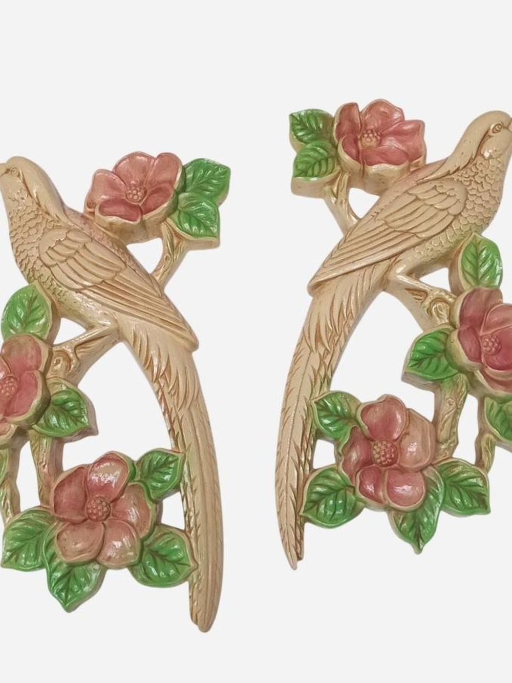 Vintage Miller Bird & Flower Wall Plaques in Pink And Green